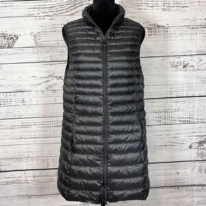 ELFJOY Black Long Puffer Vest Women's Size M Lightweight Duck Down Full Zip